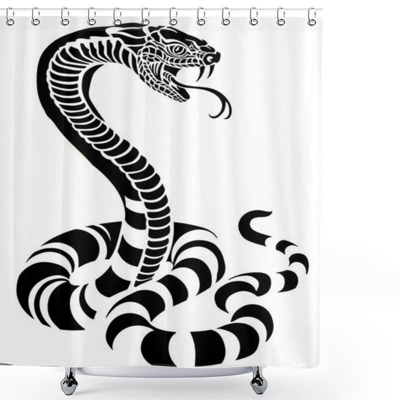 Personality  Poisonous Snake In A Defensive Position. Attacking Posture. Silhouette. Black And White Tattoo Style Vector Illustration Shower Curtains