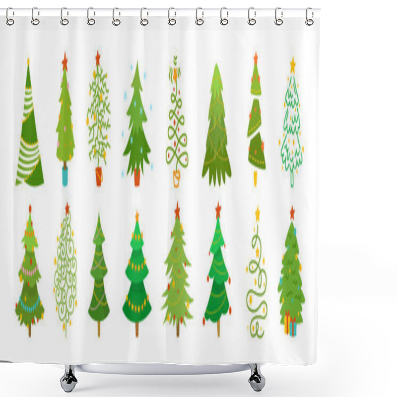 Personality  Christmas Tree Cartoon Set Xmas Flat Vector Shower Curtains