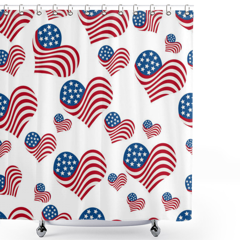 Personality  Illustration Red, White And Blue USA Flag Hearts Pattern Background That Is Seamless And Repeats Shower Curtains