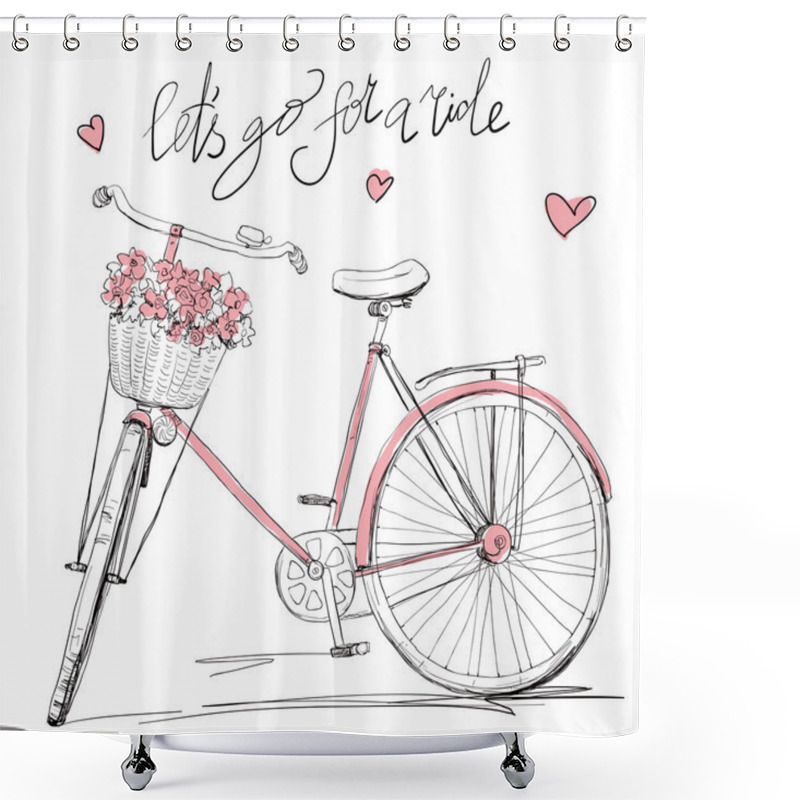 Personality  Cute Pink Bike With Flowers Shower Curtains