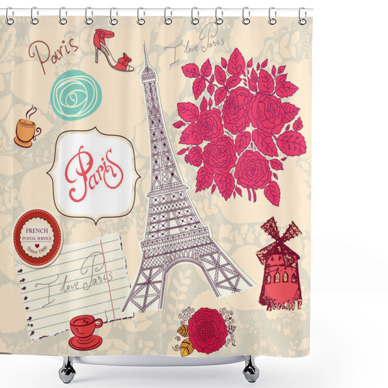 Personality  Vector Set Of Paris Symbols. Vector Pattern Shower Curtains