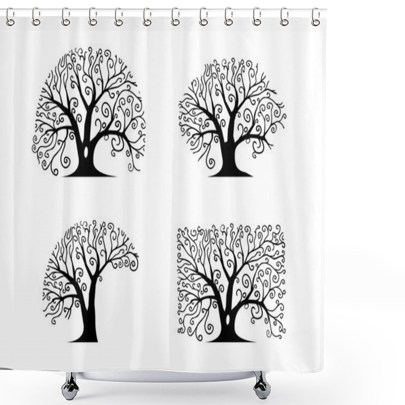 Personality  Silhouettes Of Trees Shower Curtains