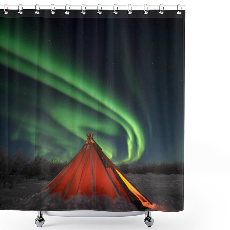 Personality  Aurora Borealis Northern Lights Near Abisko And Lake Tornetrask In Arctic Sweden. High Quality Photo Shower Curtains