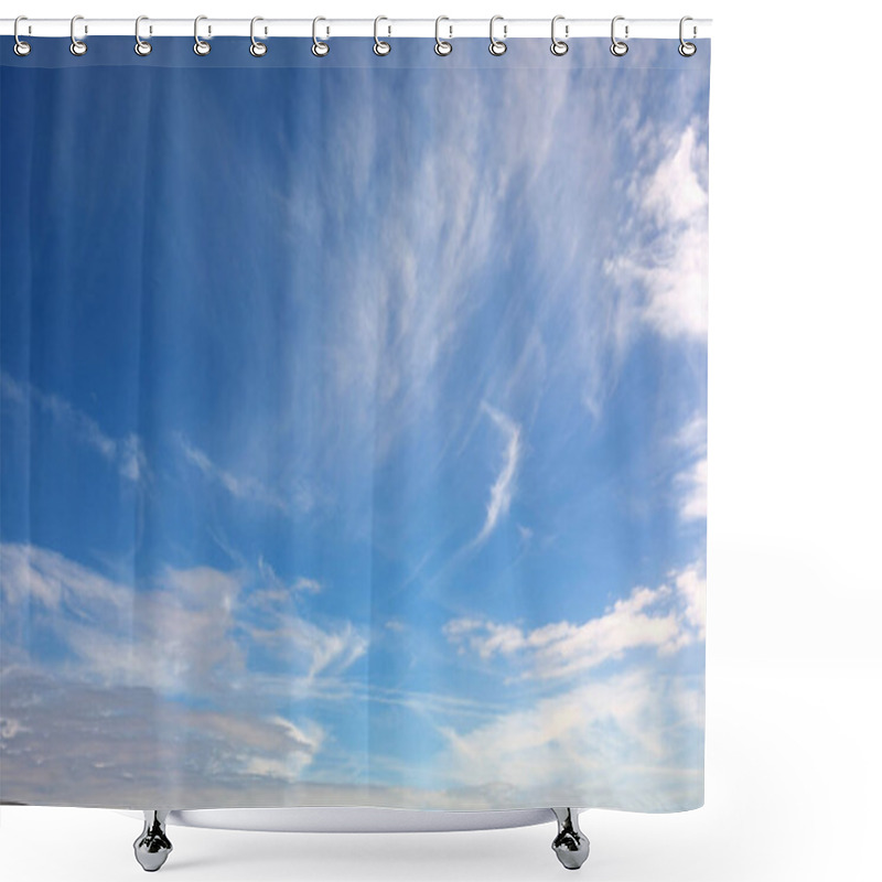 Personality  Background Of White Clouds And Blue Sky Ideal As A Background As A Weather Forecast Concept Clear Sky Shower Curtains