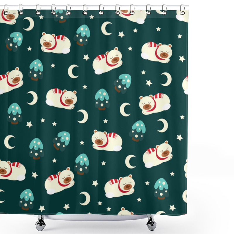 Personality  Christmas Seamless Pattern With Bear Shower Curtains