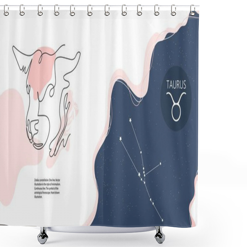 Personality  Zodiac Background. Constellation Taurus. Horizontal Banner. One Line. Shower Curtains