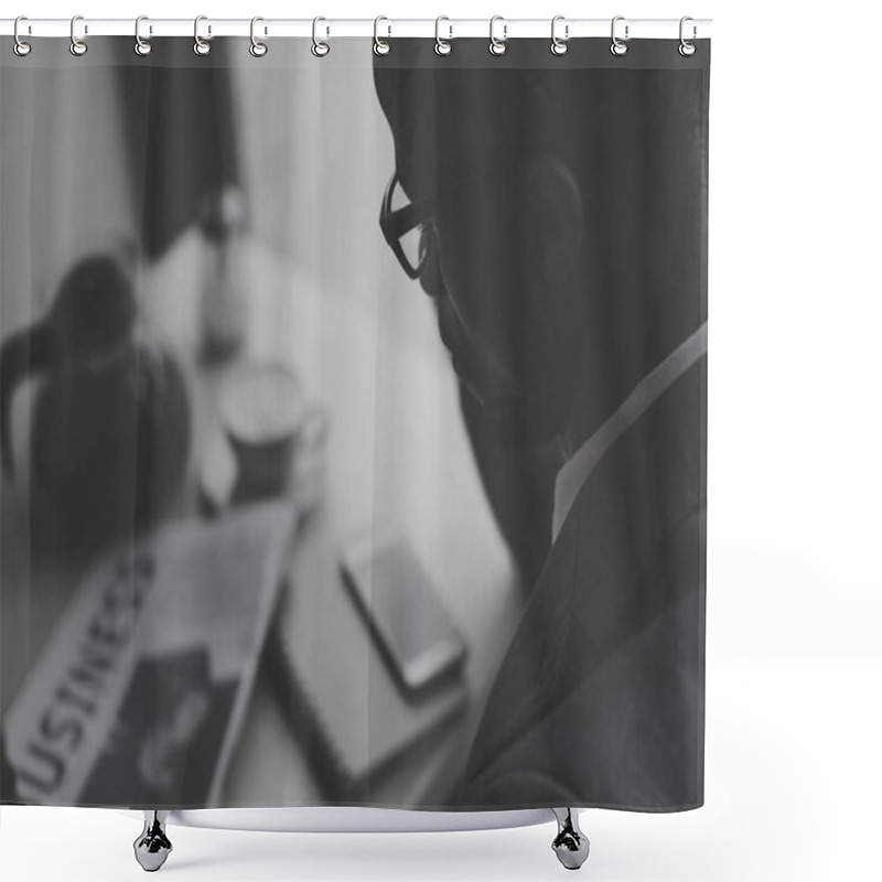 Personality  Businessman Working In Cafe Shower Curtains