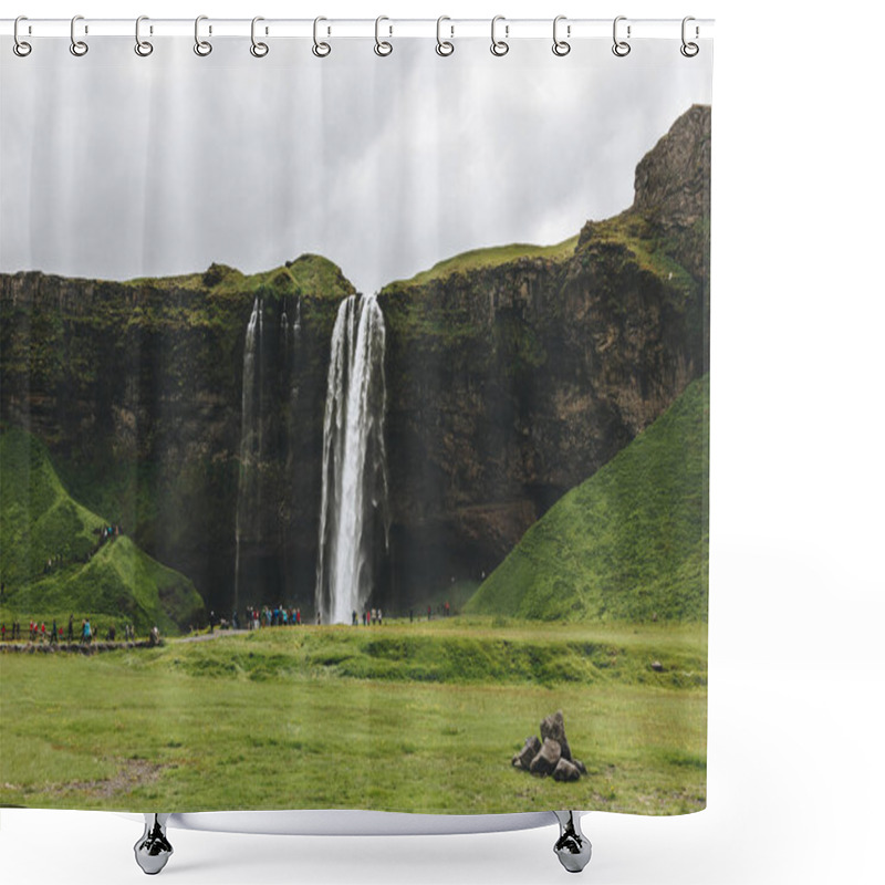 Personality  ICELAND - 20 JUNE 2018: Beautiful Waterfall Seljalandsfoss And Tourists Under Cloudy Sky  Shower Curtains