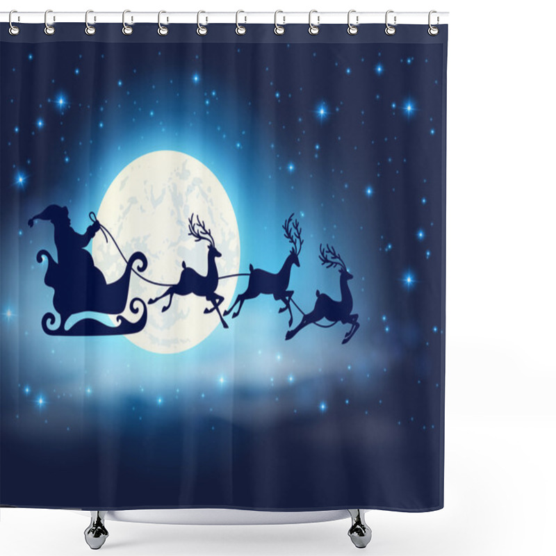 Personality  Santa Claus, Deers And Full Moon Shower Curtains