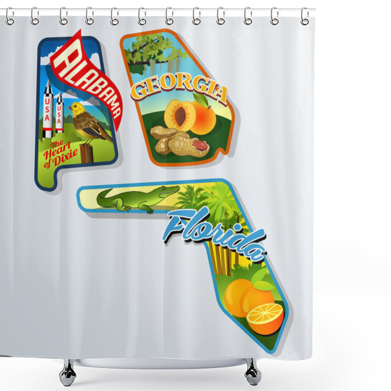 Personality  Retro Suitcase Stickers Of United States Alabama, Georgia, Florida Shower Curtains