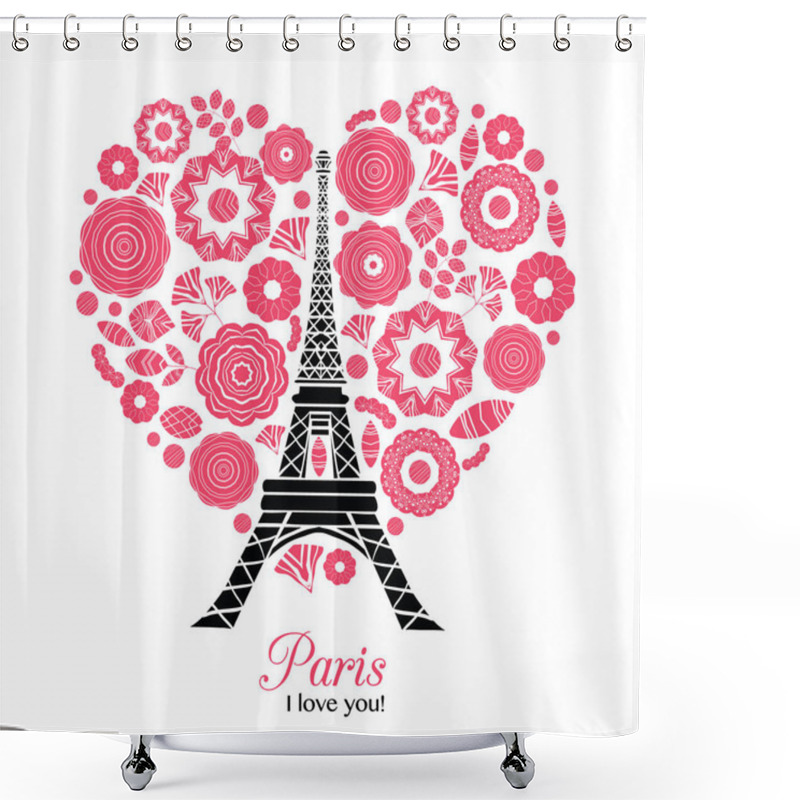 Personality  Vector Paris Eifel Tower Bursting With St Valentines Day Red Hearts Of Love. Perfect For Travel Themed Postcards, Greeting Cards, Wedding Invitations. Shower Curtains