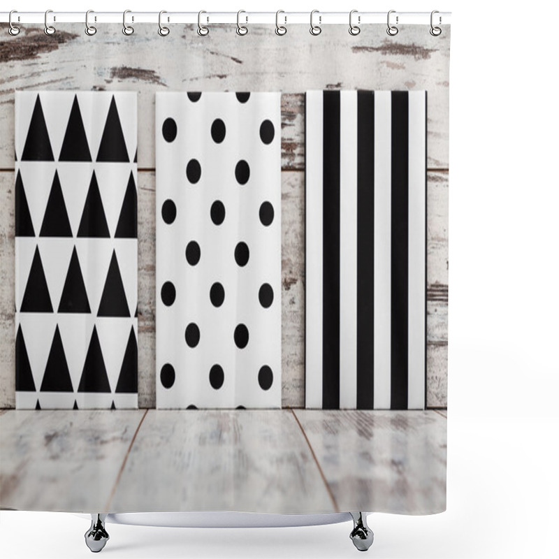 Personality  Black And White Geometric Canvas Shower Curtains