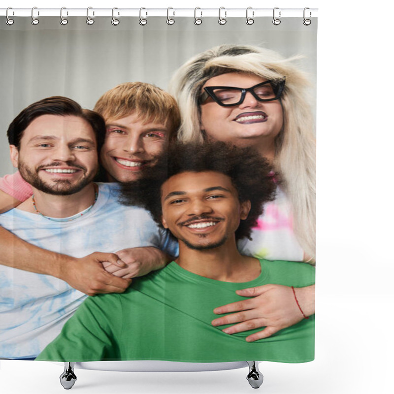 Personality  Four Friends Share Laughter And Love In A Cozy Setting, Showcasing Their Vibrant Pride Spirit. Shower Curtains