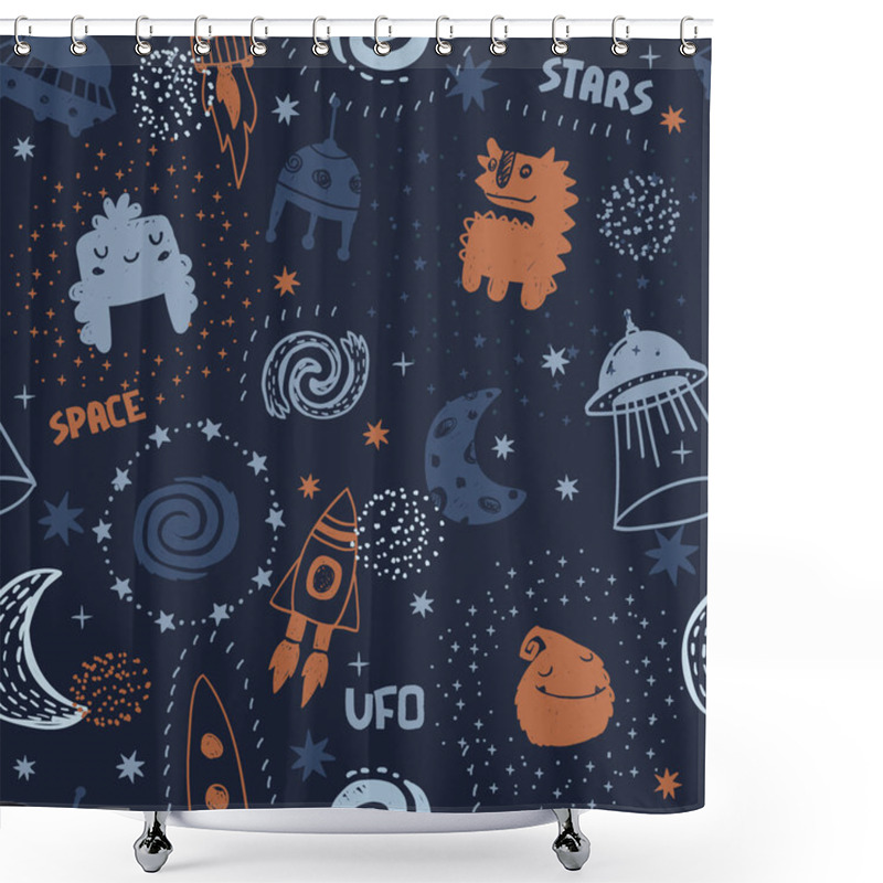 Personality  Seamless Cute Space Pattern. It Is Good For Baby Clothes, Baby Bedding, Wallpapers, Notebook Covers, Etc. Shower Curtains