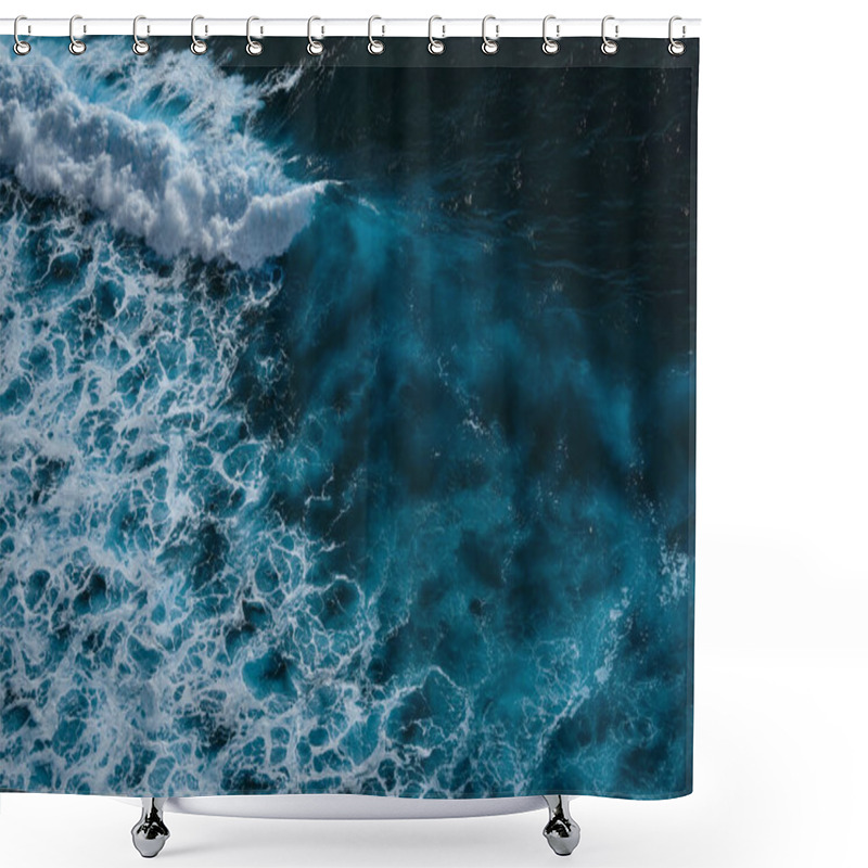 Personality  Aerial View To Seething Waves With Foam. Waves Of The Sea Meet Each Other During High Tide And Low Tide. Dramatic Colors Photo. Image With Place For Text. Shower Curtains