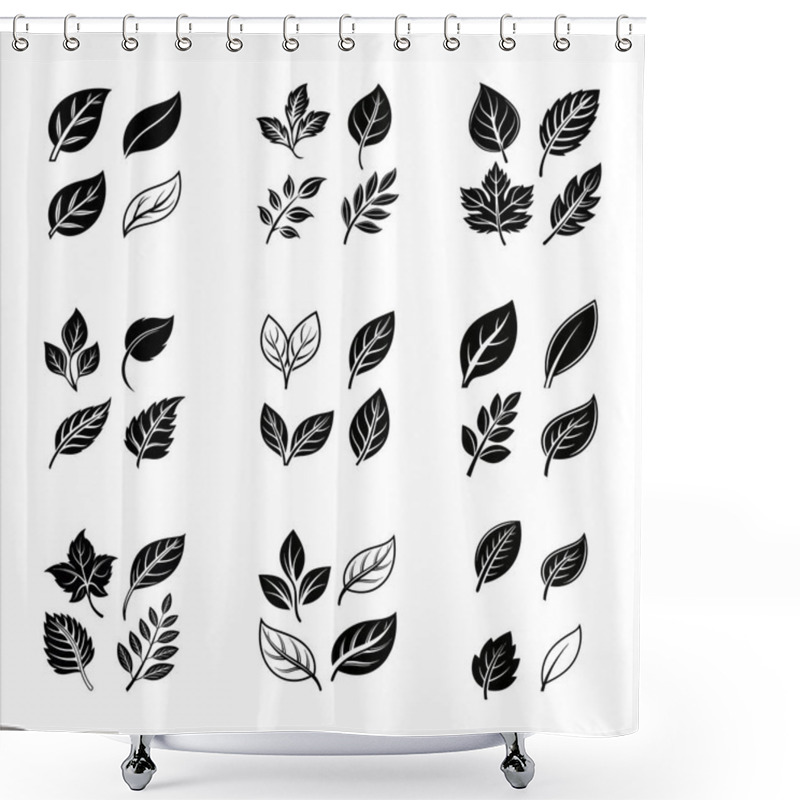 Personality  Diverse Black And White Leaf Icons For Design Projects Shower Curtains