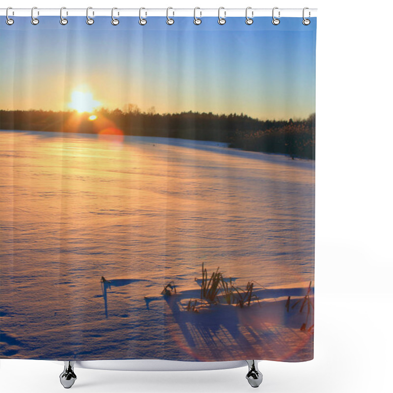 Personality  Winter Sunset. Frozen Lake Shower Curtains