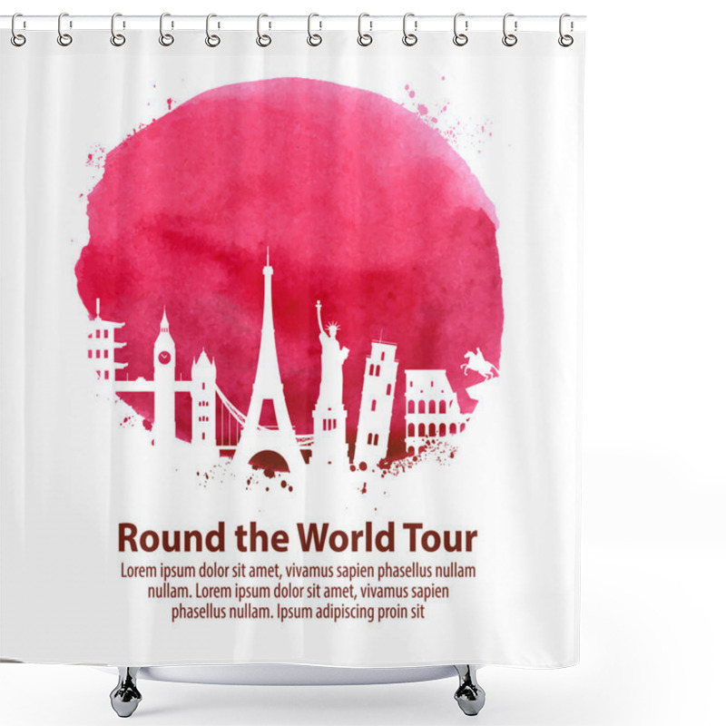 Personality  Travel. Historic Architecture Of The Countries Of The World. Vector Illustration Shower Curtains