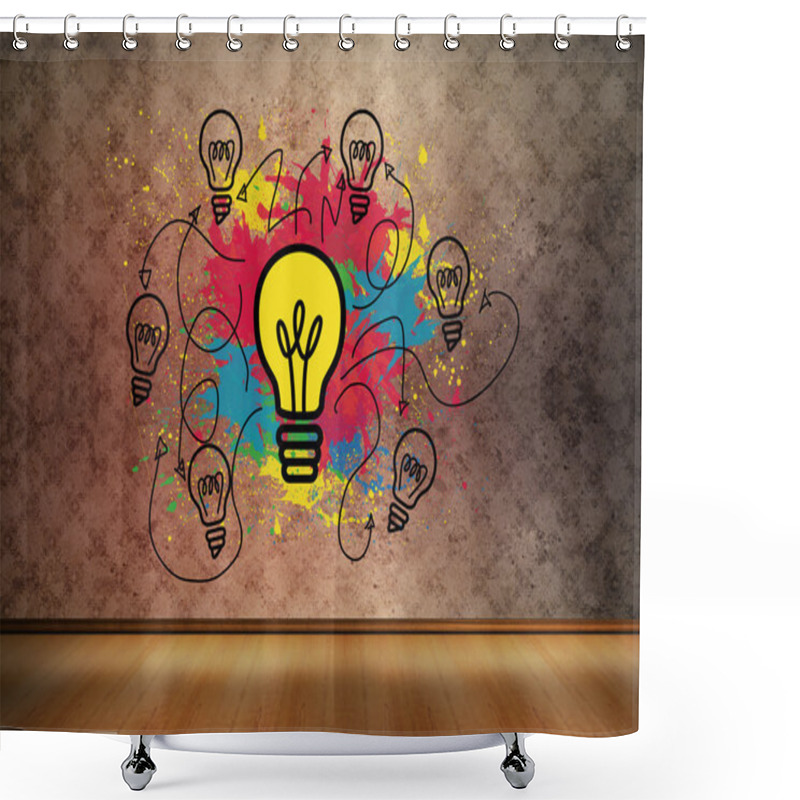 Personality  Colourful Light Bulbs Graphic In Empty Brown Room Shower Curtains