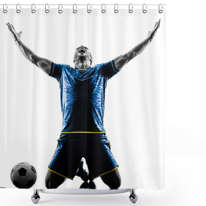 Personality  Soccer Player Man Happy Celebration Silhouette Isolated Shower Curtains