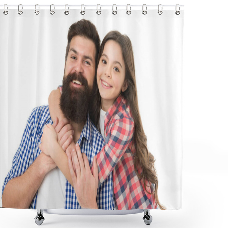 Personality  Father And Daughter Hug White Background. Best Dad Ever. Child And Dad Best Friends. Friendly Relations. Parenthood And Childhood. Fathers Day Concept. Lovely Father And Cute Kid. Happy To Be Father Shower Curtains