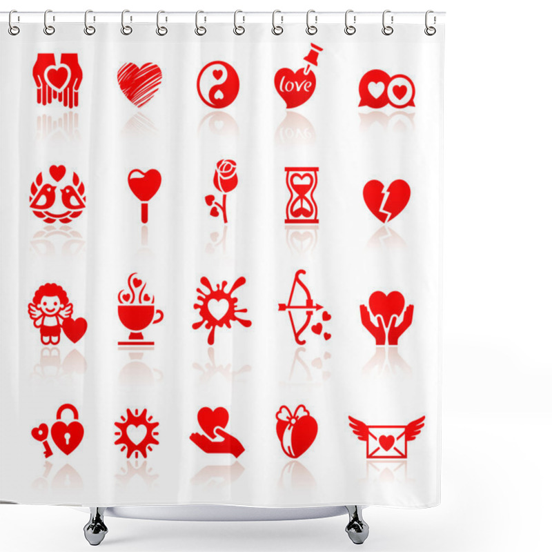 Personality  Set Valentine's Day Red Icons, Love Romantic Symbols Shower Curtains