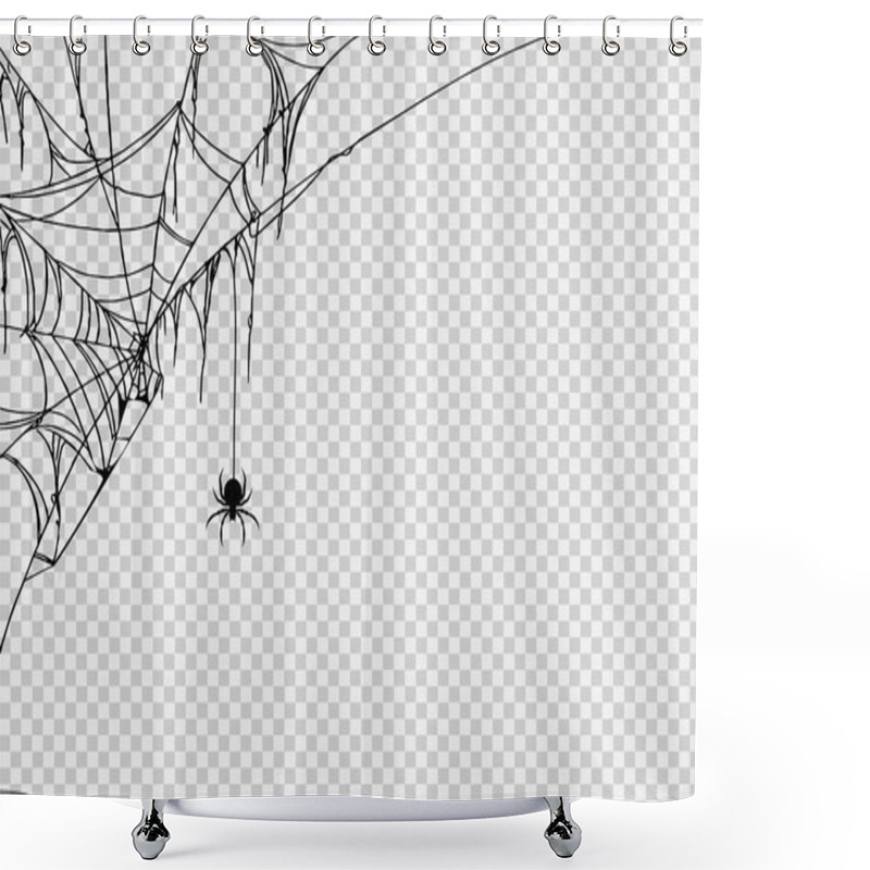 Personality  Halloween Party Background With Spider Hanging From Spiderwebs Isolated Png Or Transparent Texture,blank Space For Text,element Template For Poster,brochures, Online Advertising,vector Illustration  Shower Curtains