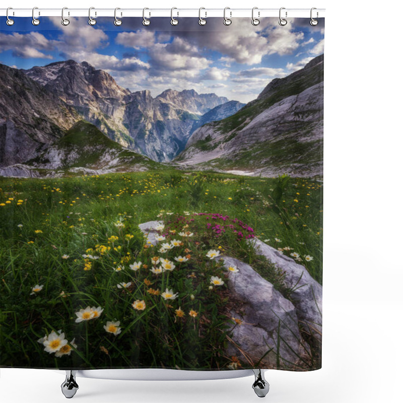 Personality  Early Summer Flowers In The Mountains Shower Curtains