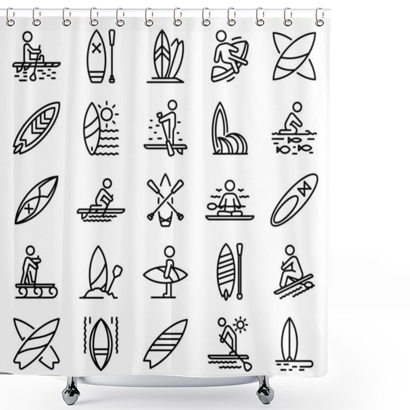 Personality  Sup Surfing Icons Set, Outline Style Shower Curtains