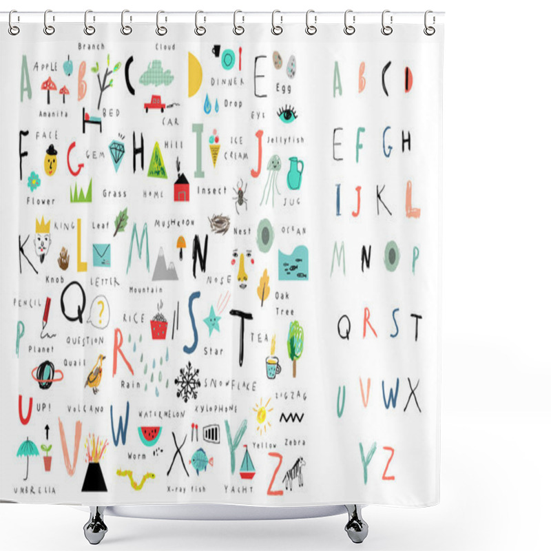 Personality  Cute Alphabet. Letters And Words. Learn To Read. Isolated. Shower Curtains