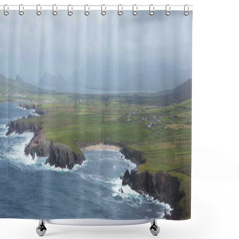 Personality  Rocky Irish Coast And Houses In Dunquin On Dingle Peninsula Shower Curtains