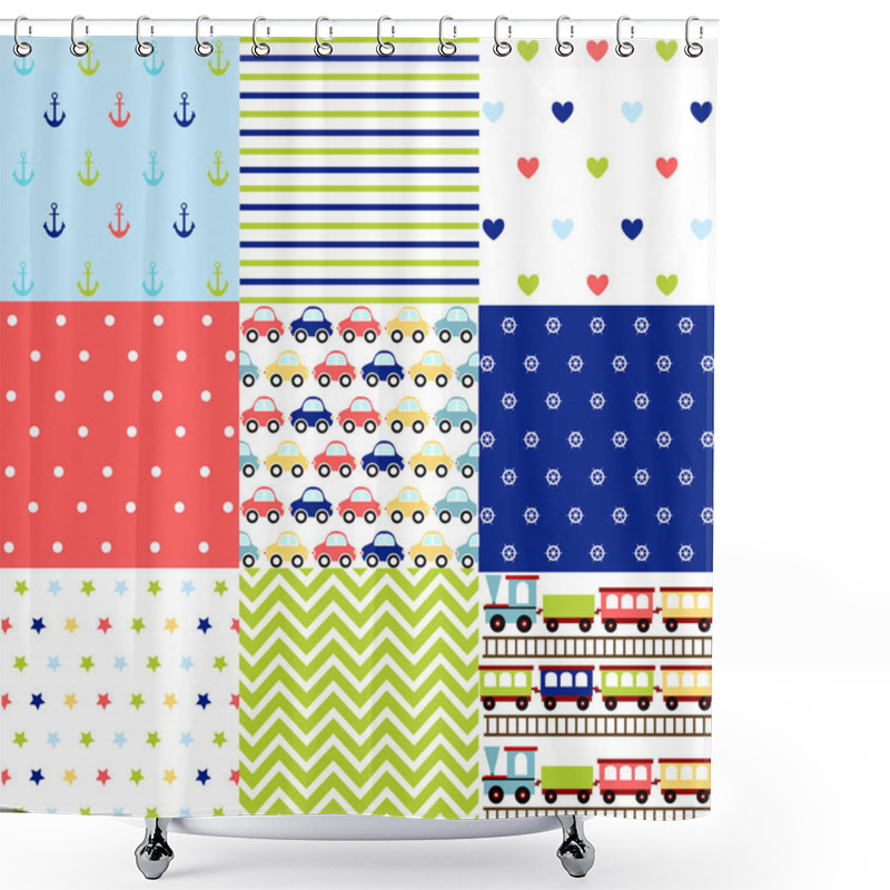 Personality  Cute Set Of Baby Boy Seamless Patterns With Fabric Textures Shower Curtains