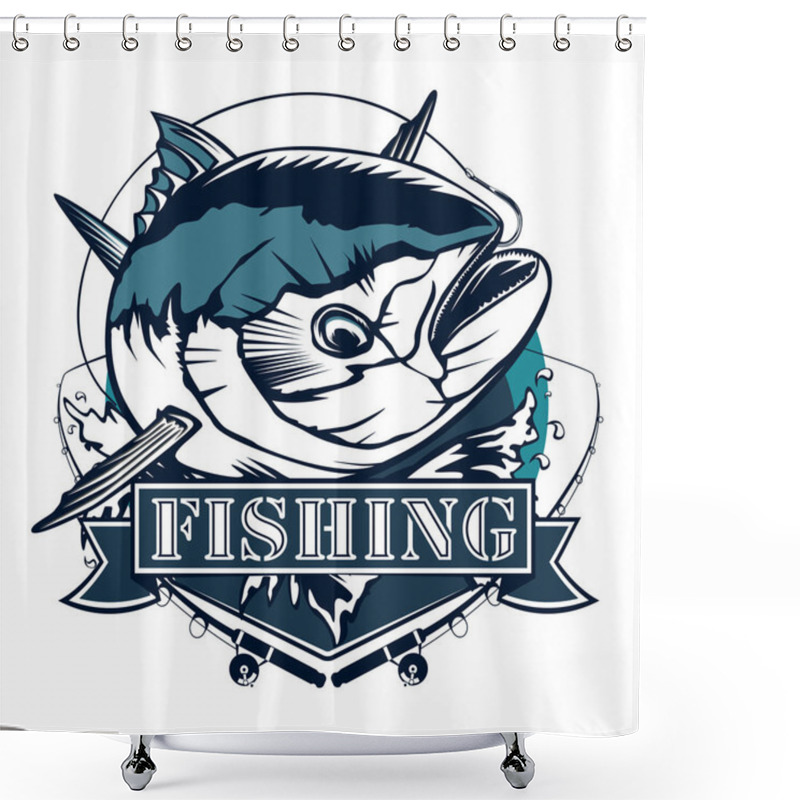 Personality  Tuna Fishing Emblem Shower Curtains