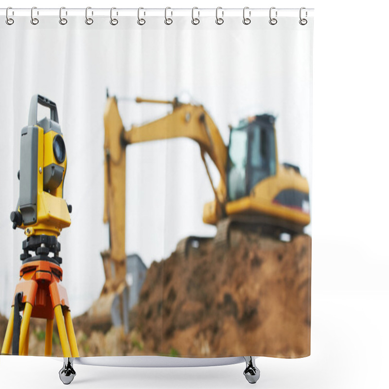 Personality  Surveyor Theodolite On Tripod Shower Curtains