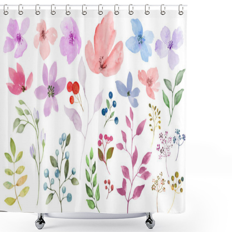 Personality  Watercolor Floral Set. Hand Drwing Illustration Isolated On White Background. Vector EPS. Shower Curtains