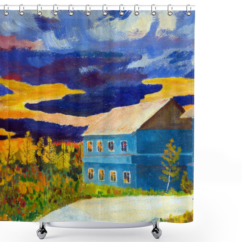 Personality  Autumn Landscape With A House On The Background Of A Storm Sky At Sunset Shower Curtains