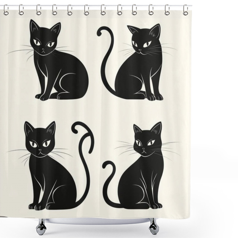 Personality  Four Artistic Black Cats With Various Poses, Showcasing Their Playful And Curious Nature. Shower Curtains