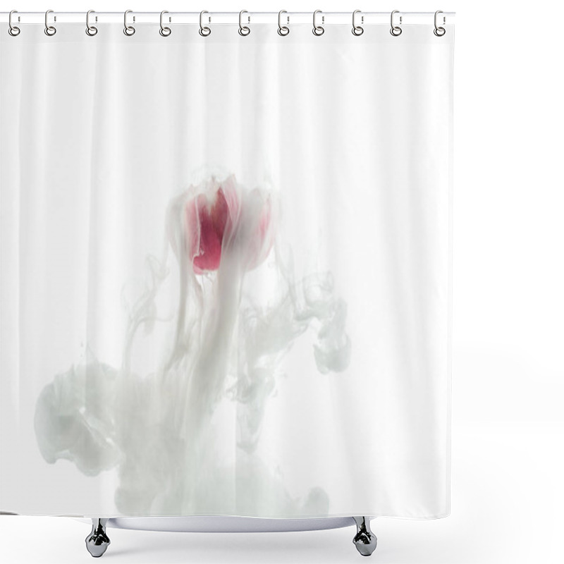 Personality  Close Up View Of Pink Flower And White Paint Splash Isolated On White Shower Curtains