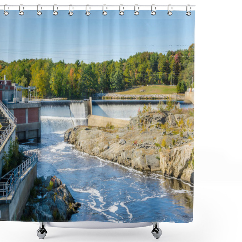 Personality  View Of Dam Along A River On A Sunny Autumn Day Shower Curtains