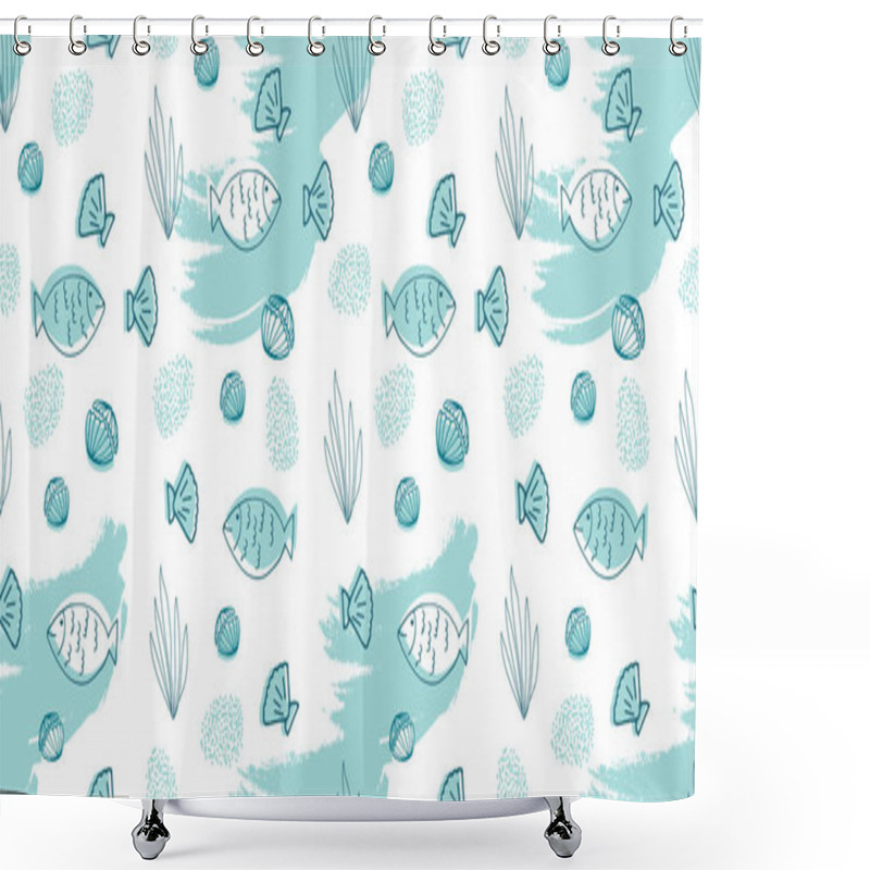 Personality  Seafood Hand Drawn Seamless Pattern Shower Curtains