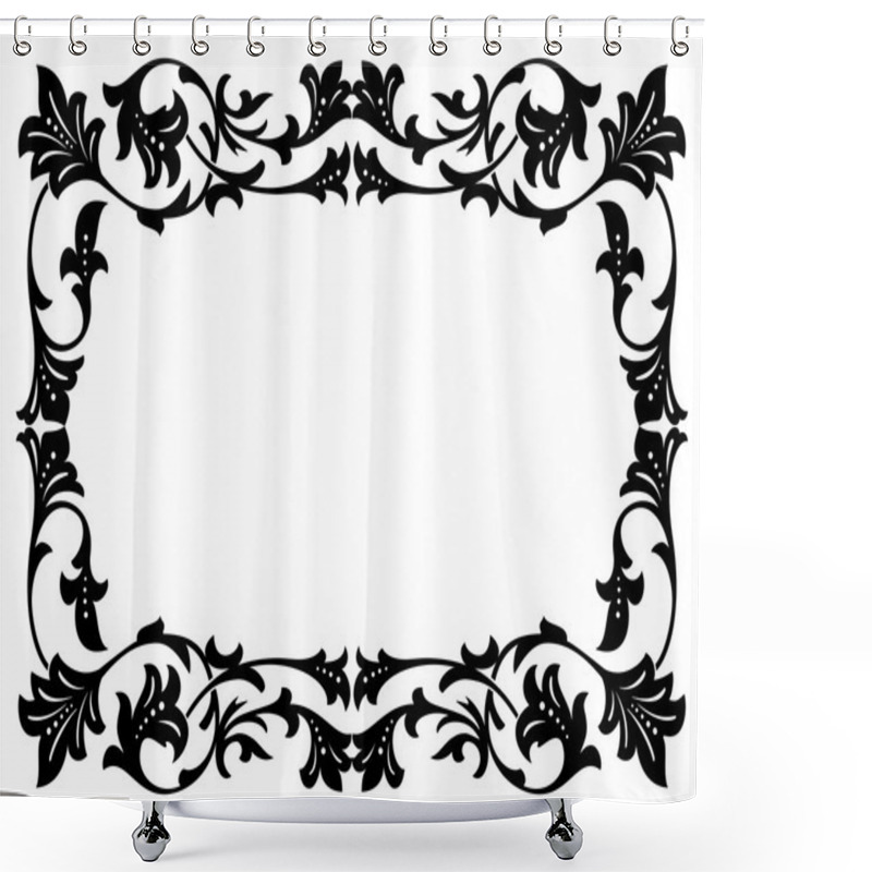 Personality  Calligraphy Penmanship Curly Baroque Frame Black Shower Curtains