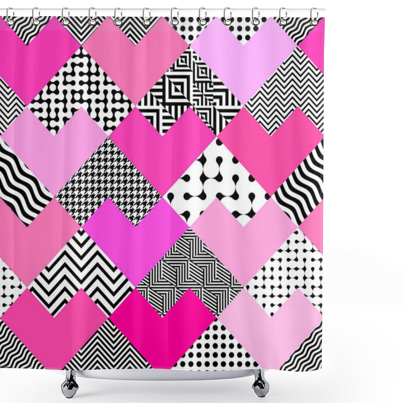 Personality  Geometric Pattern In A Patchwork Collage Style. Shower Curtains