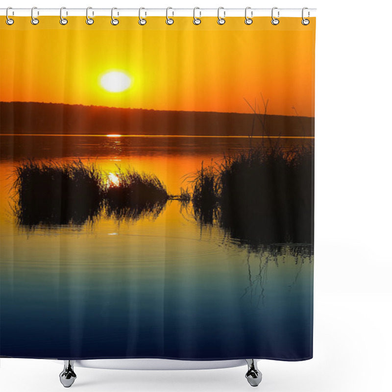 Personality  Beautiful Sunset Over Calm Lake. Dusk Time Shower Curtains