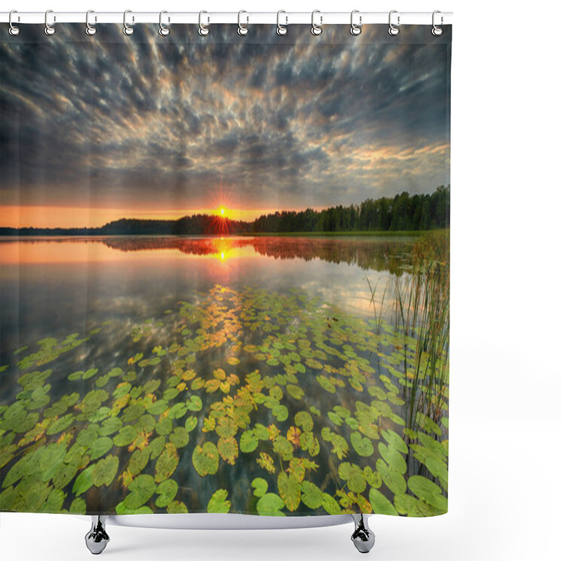 Personality  Beautiful Summer Sunrise Over Lake Shower Curtains