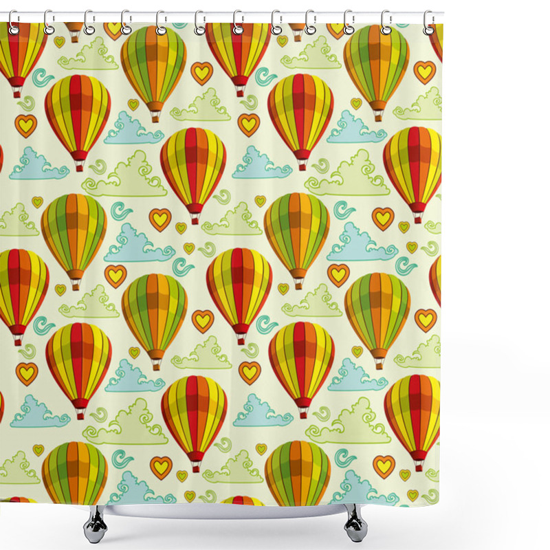 Personality  Background With Hot Air Balloons And Clouds Shower Curtains