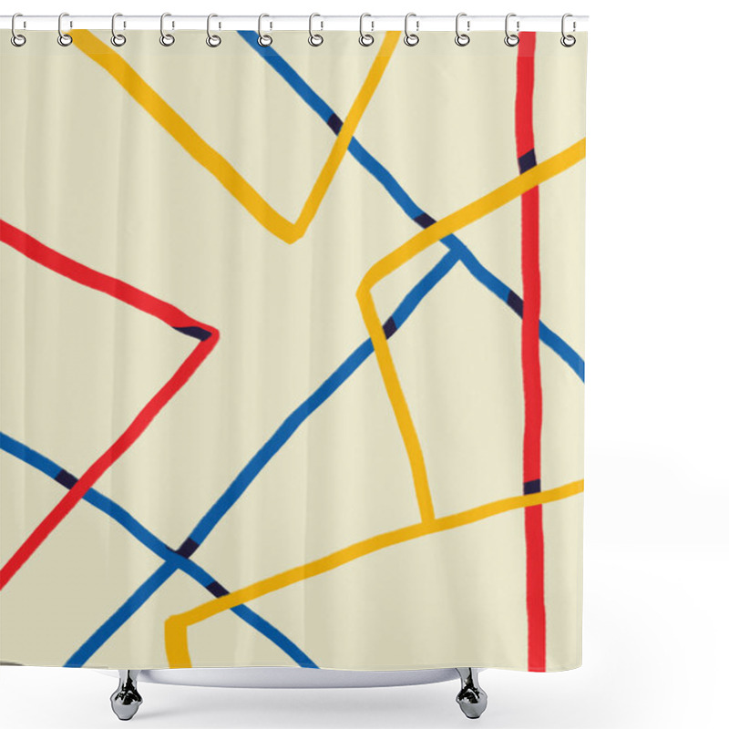 Personality  Energetic Abstract Bold Line Art. With Neoplasticism And Mondrian Art Style. Bright And Primary Color. Distorted Line, And Labyrinthine. Vertical Poster Painting For Print, Textile, Wallpaper. Shower Curtains