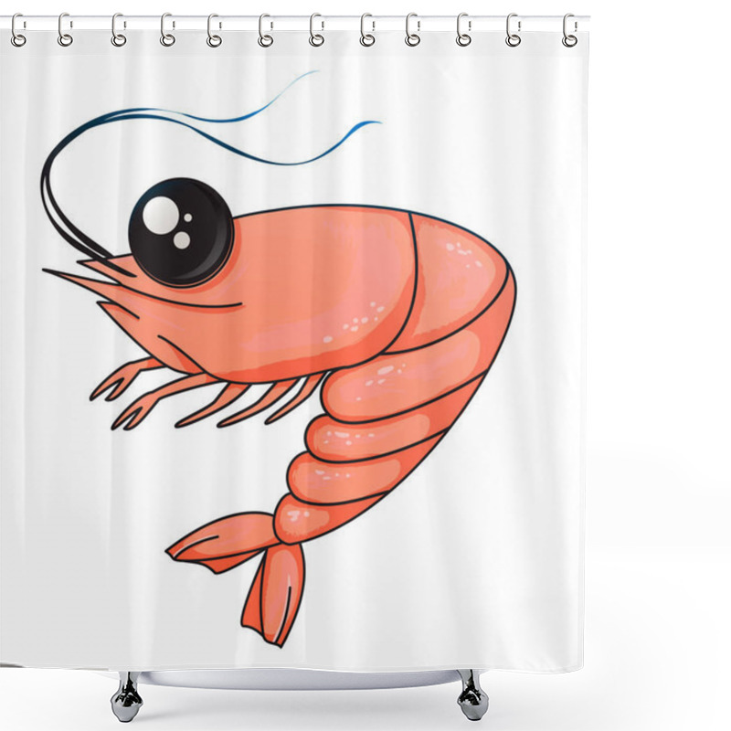 Personality  Cartoon Shrimp On A White Background. Character For The Menu. Vector Illustration EPS10. Shower Curtains