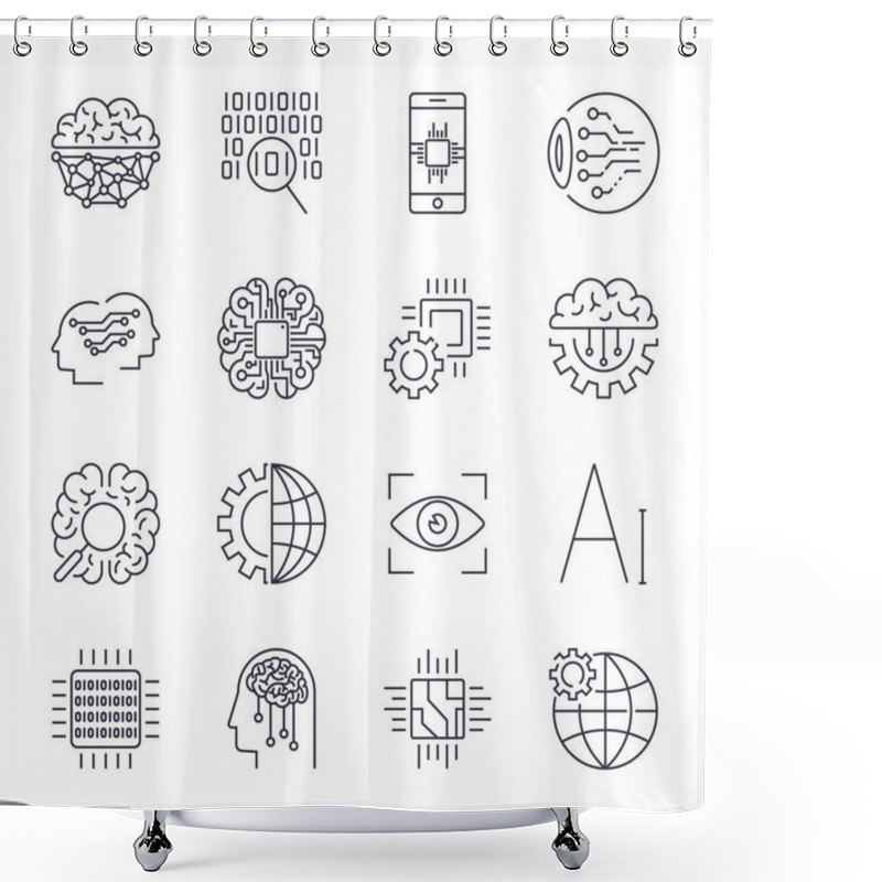 Personality  Icons Set For Artificial Intelligence AI Concept. Artificial Intelligence AI Line Icons. Innovation Technology Manufacturing And Programming. Editable Stroke Shower Curtains