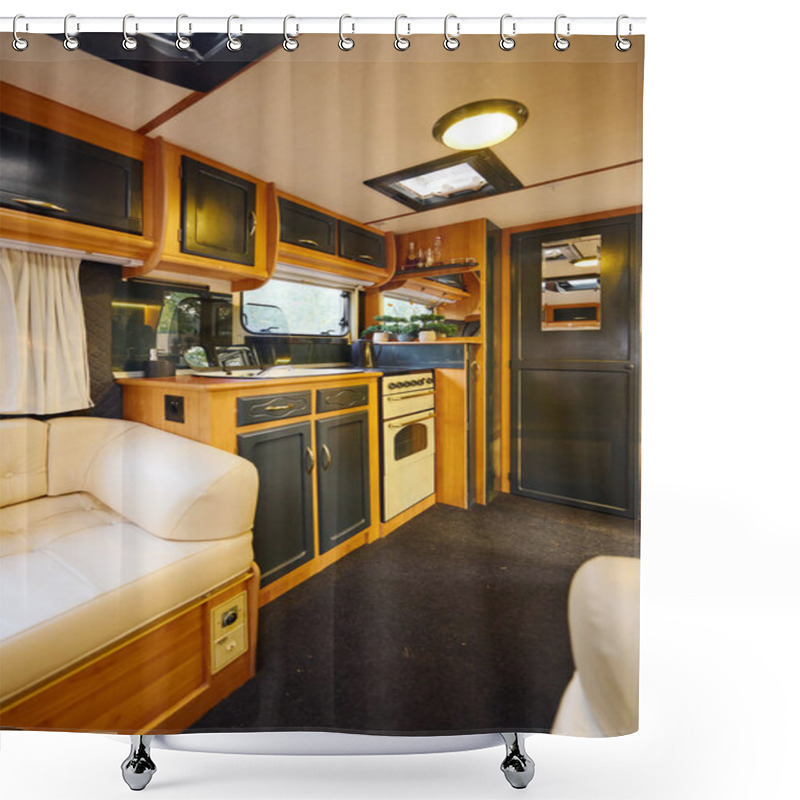 Personality  Camper Van With Cozy Kitchen And Living Area For A Romantic Getaway Adventure. Shower Curtains