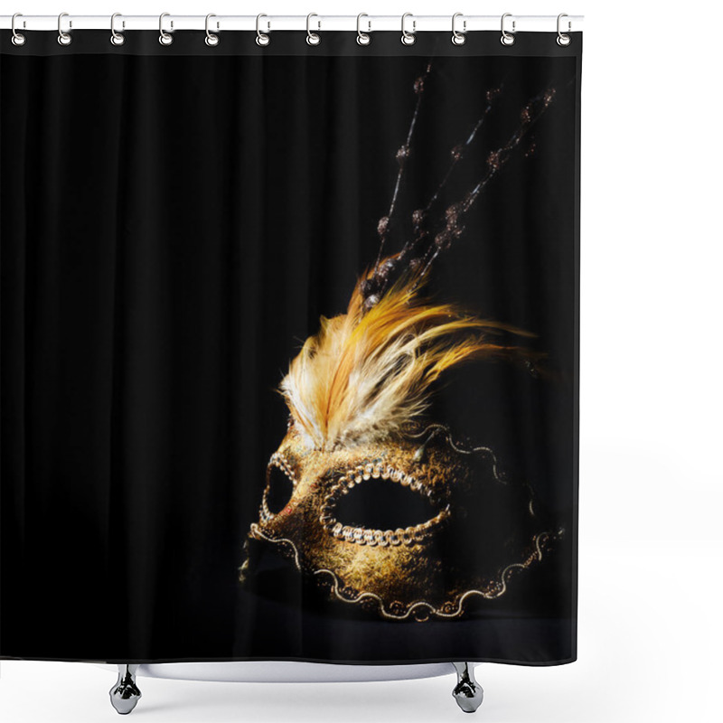 Personality  Golden Venetian Mask Over Black Background Shower Curtains